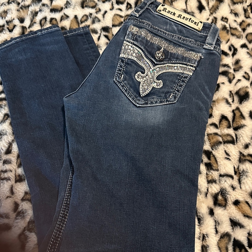 Rock Revival Women's Blue Boot Cut Jeans with Embellished Pockets